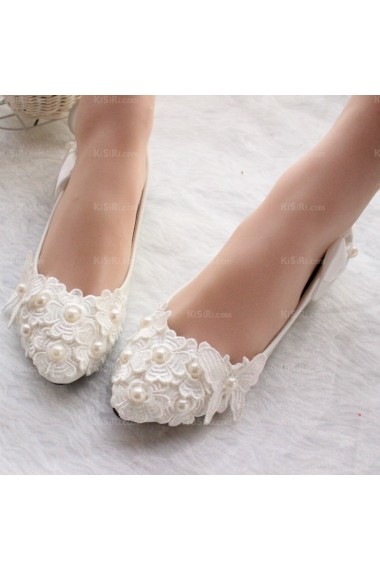 Cheap Comfortable Wedding Bridal Shoes with Ribbons Pearl Butterfly