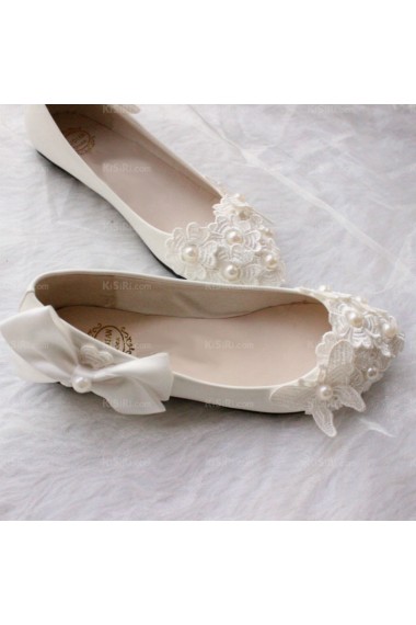 Cheap Comfortable Wedding Bridal Shoes with Ribbons Pearl Butterfly