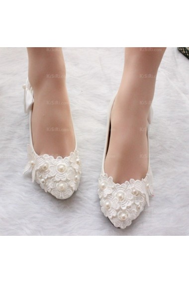 Cheap Comfortable Wedding Bridal Shoes with Ribbons Pearl Butterfly