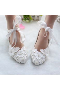 Discount Lace Bridal Wedding Shoes with Ribbons and Pearl