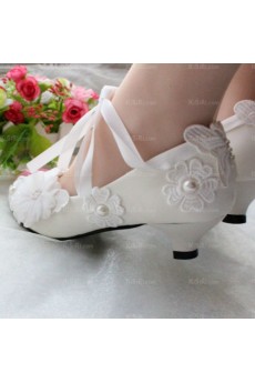 Discount Lace Bridal Wedding Shoes with Ribbons and Pearl