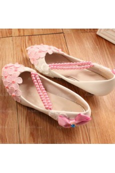 Elegant Lace Bridal Wedding Shoes with Flower Bowknot Pearl