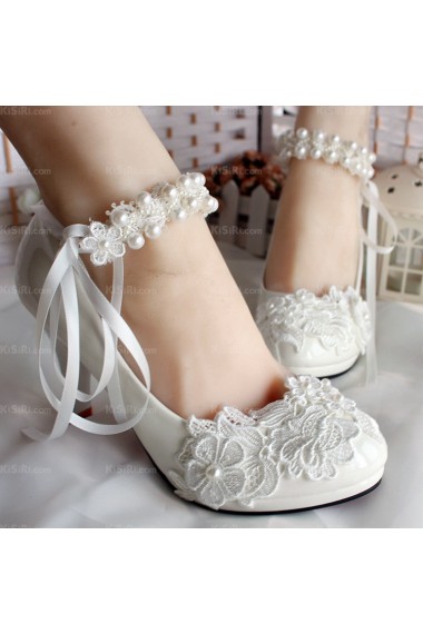 Fall Discount Lace Bridal Wedding Shoes with Pearl Ribbons Flower