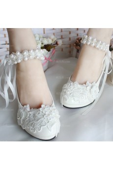 Fall Discount Lace Bridal Wedding Shoes with Pearl Ribbons Flower