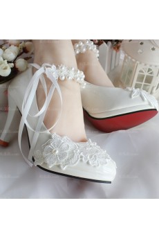 Fall Discount Lace Bridal Wedding Shoes with Pearl Ribbons Flower