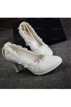 Lace Bridal Wedding Shoes with Flower and Pearl