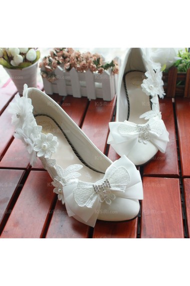 Best White Lace Bridal Wedding Shoes with Bowknot and Flower