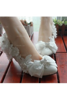 Best White Lace Bridal Wedding Shoes with Bowknot and Flower