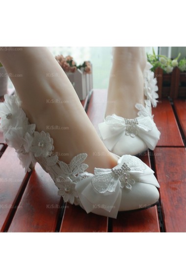 Best White Lace Bridal Wedding Shoes with Bowknot and Flower