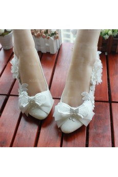 Best White Lace Bridal Wedding Shoes with Bowknot and Flower