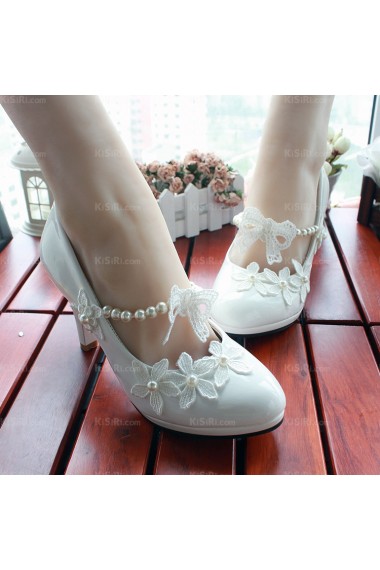 Discount White Lace Bridal Wedding Shoes with Flower and Pearl