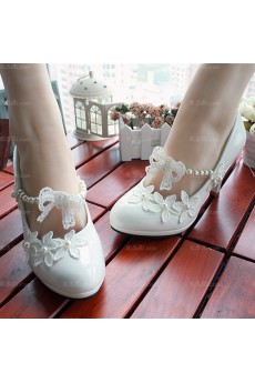 Discount White Lace Bridal Wedding Shoes with Flower and Pearl