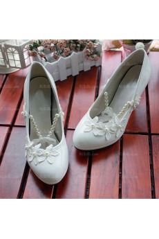 Discount White Lace Bridal Wedding Shoes with Flower and Pearl