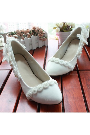 Best White Lace Bridal Wedding Shoes with Pearl and Flower