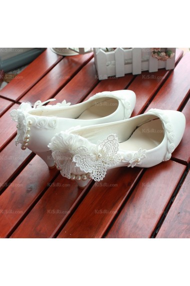 Best White Lace Bridal Wedding Shoes with Pearl and Flower