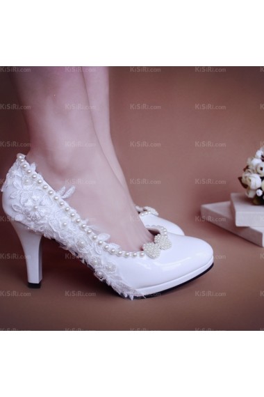 Fall Discount White Lace Bridal Wedding Shoes with Bowknot Pearl Flower