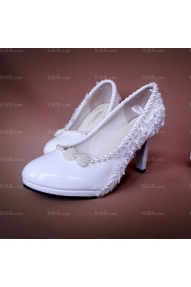 Fall Discount White Lace Bridal Wedding Shoes with Bowknot Pearl Flower