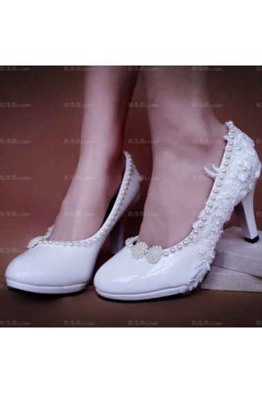 Fall Discount White Lace Bridal Wedding Shoes with Bowknot Pearl Flower