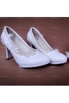 Fall Discount White Lace Bridal Wedding Shoes with Bowknot Pearl Flower