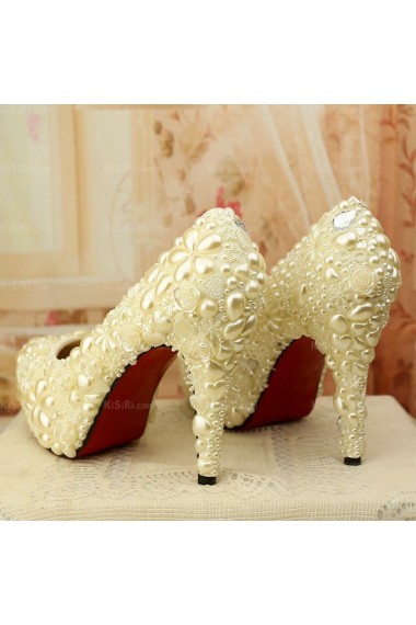 White Outdoor Wedding Bridal Shoes with Rhinestone Pearl