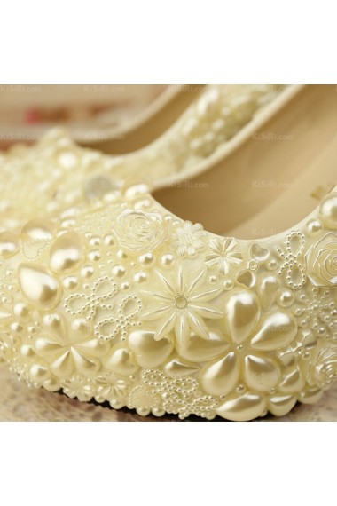 White Outdoor Wedding Bridal Shoes with Rhinestone Pearl