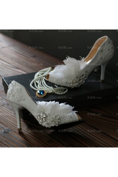 Elegant Lace Bridal Wedding Shoes with Rhinestone and Feather