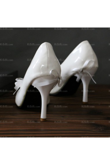 Elegant White Wedding Bridal Shoes with Rhinestone and Ribbons