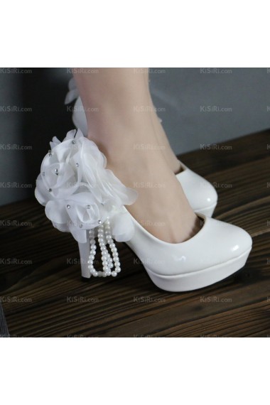 Fall Discount White Wedding Bridal Shoes with Pearl and Flower