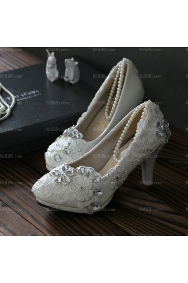 Summer Lace Bridal Wedding Shoes with Rhinestone Pearl