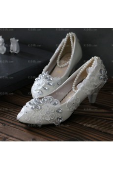 Summer Lace Bridal Wedding Shoes with Rhinestone Pearl