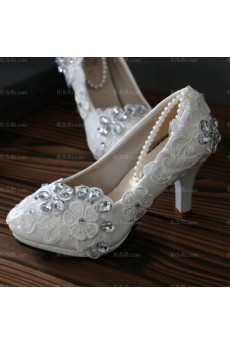 Summer Lace Bridal Wedding Shoes with Rhinestone Pearl