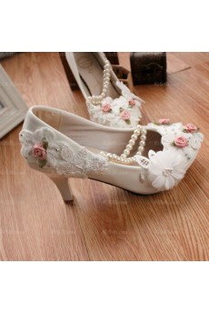 Elegant Lace Bridal Wedding Shoes with Pearl