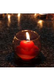 Red Heart-shaped Candle with Glass Candle Holder